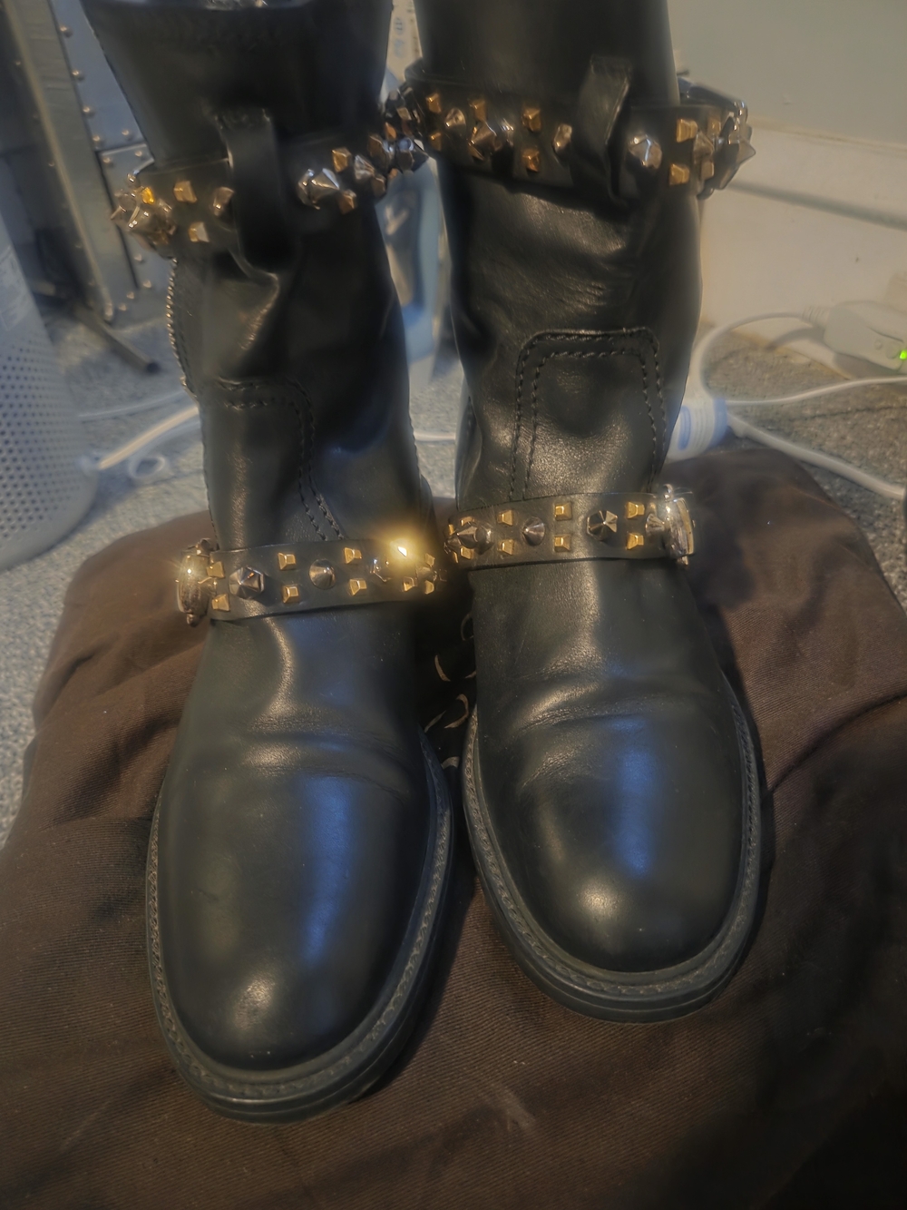 Black Leather Studded Men's Boots